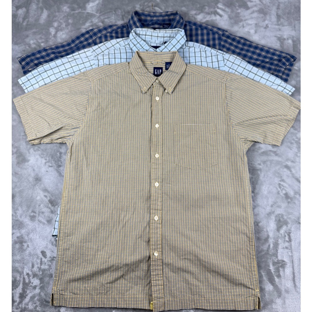 Gap Mens Short Sleeve Button Down Plaid Cotton Shirt Bundle 3‎ Pack Medium M